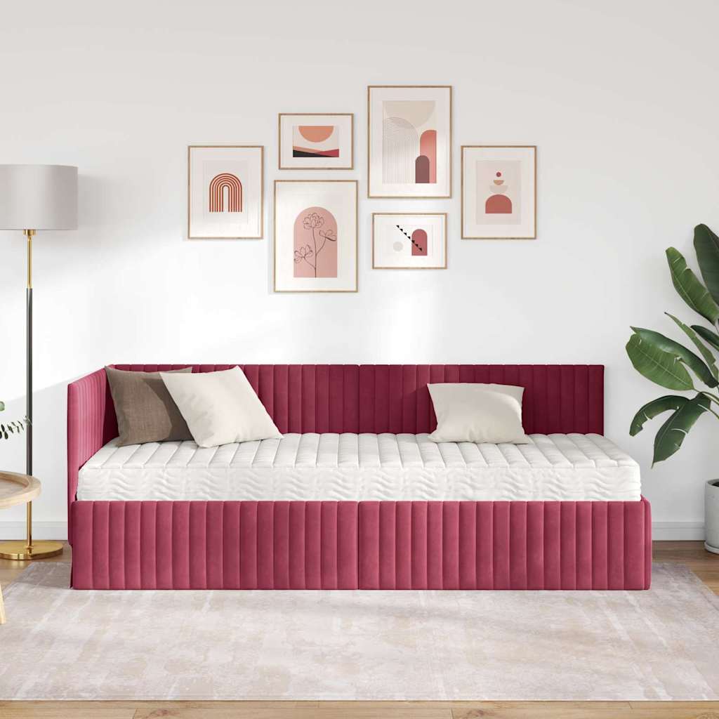 Cadre de lit d'angle avec matelas 2 pcs Vert Velours - XIOS
