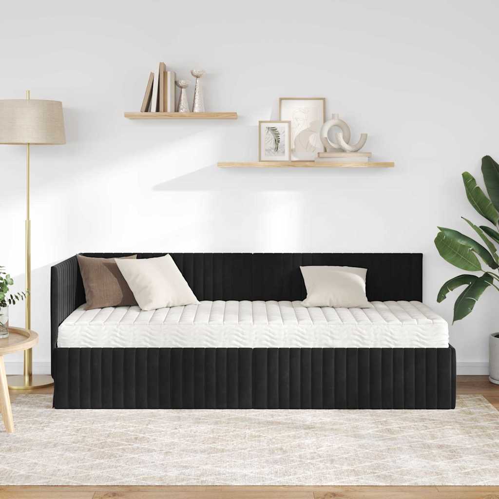 Cadre de lit d'angle avec matelas 2 pcs Noir Velours - XIOS