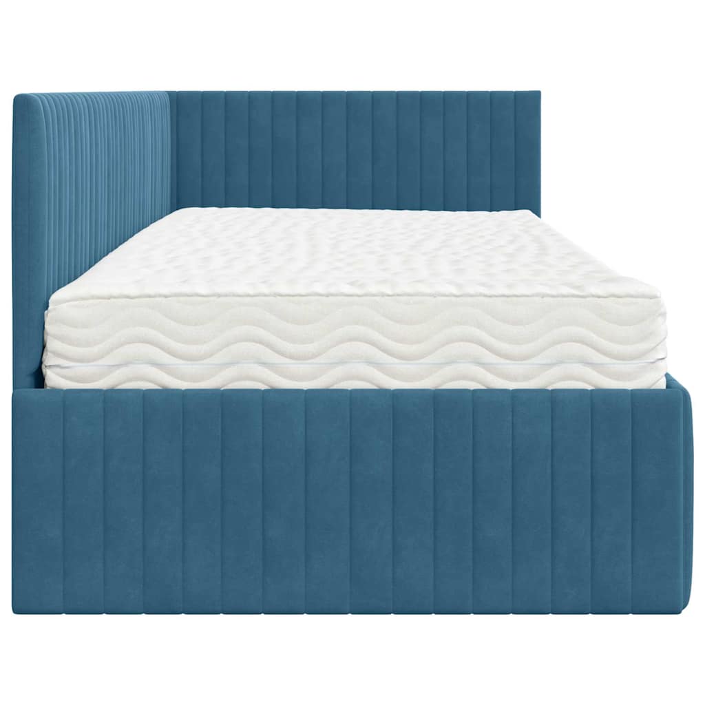 Cadre de lit d'angle avec matelas 2 pcs Bleu Velours