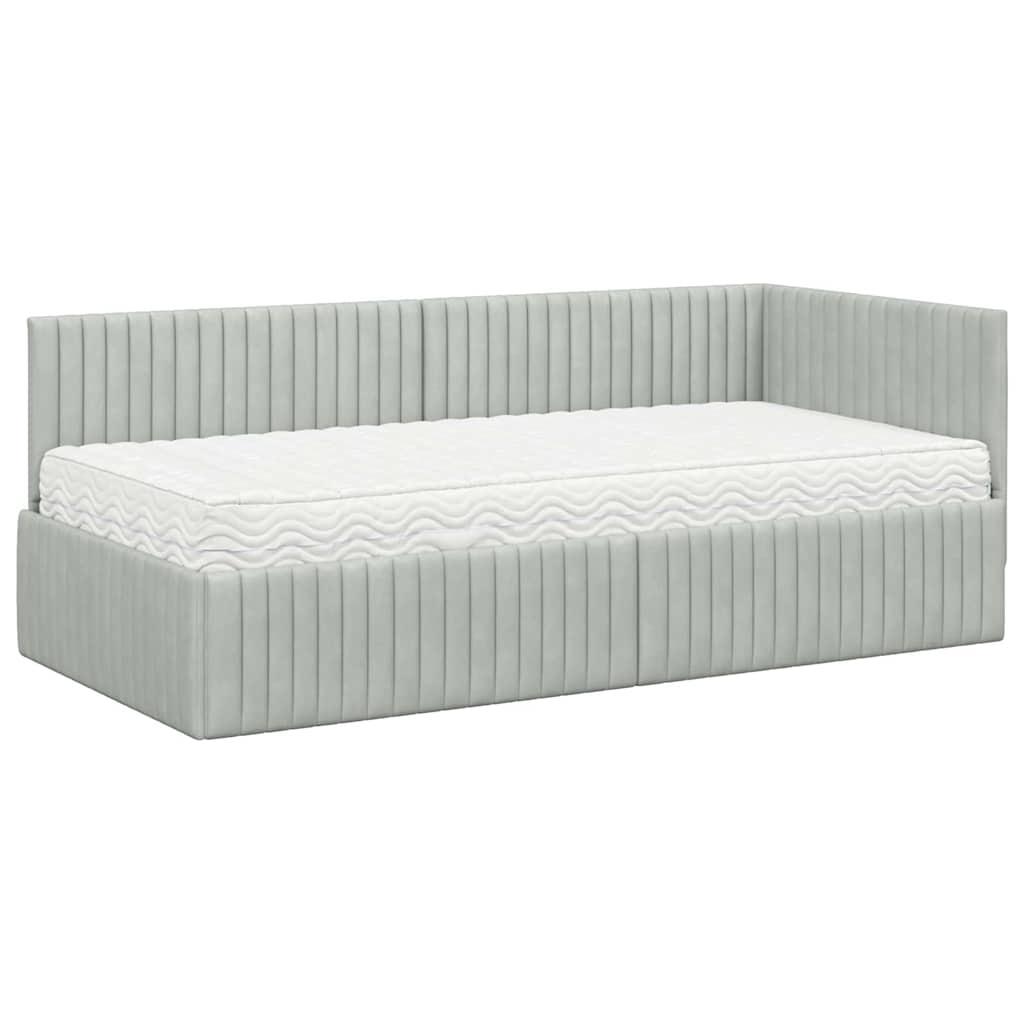 Cadre de lit d'angle avec matelas 2 pcs Gris clair Velours