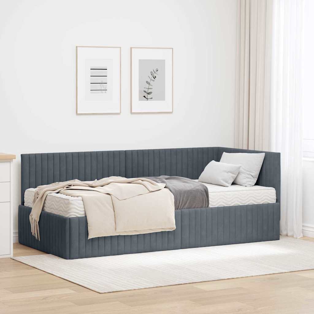 Cadre de lit d'angle avec matelas 2 pc Gris Velours