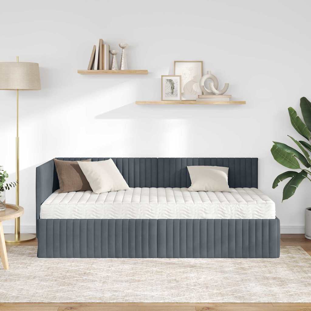 Cadre de lit d'angle avec matelas 2 pc Gris Velours