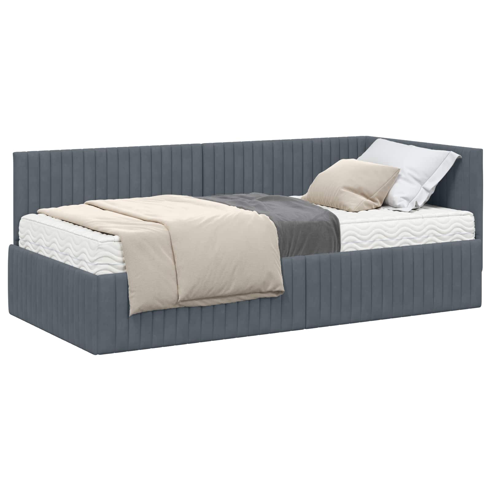 Cadre de lit d'angle avec matelas 2 pc Gris Velours