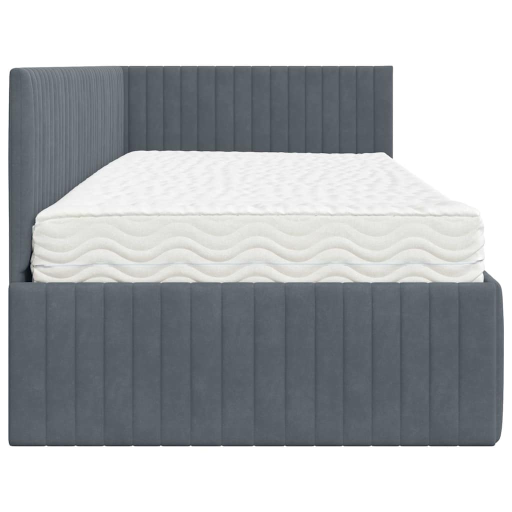 Cadre de lit d'angle avec matelas 2 pc Gris Velours