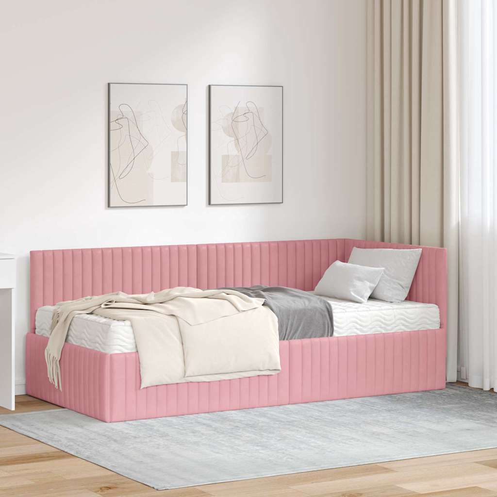 Cadre de lit d'angle avec matelas 2 pc Gris Velours