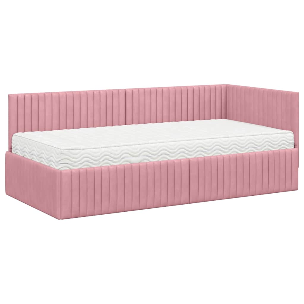 Cadre de lit d'angle avec matelas 2 pc Gris Velours