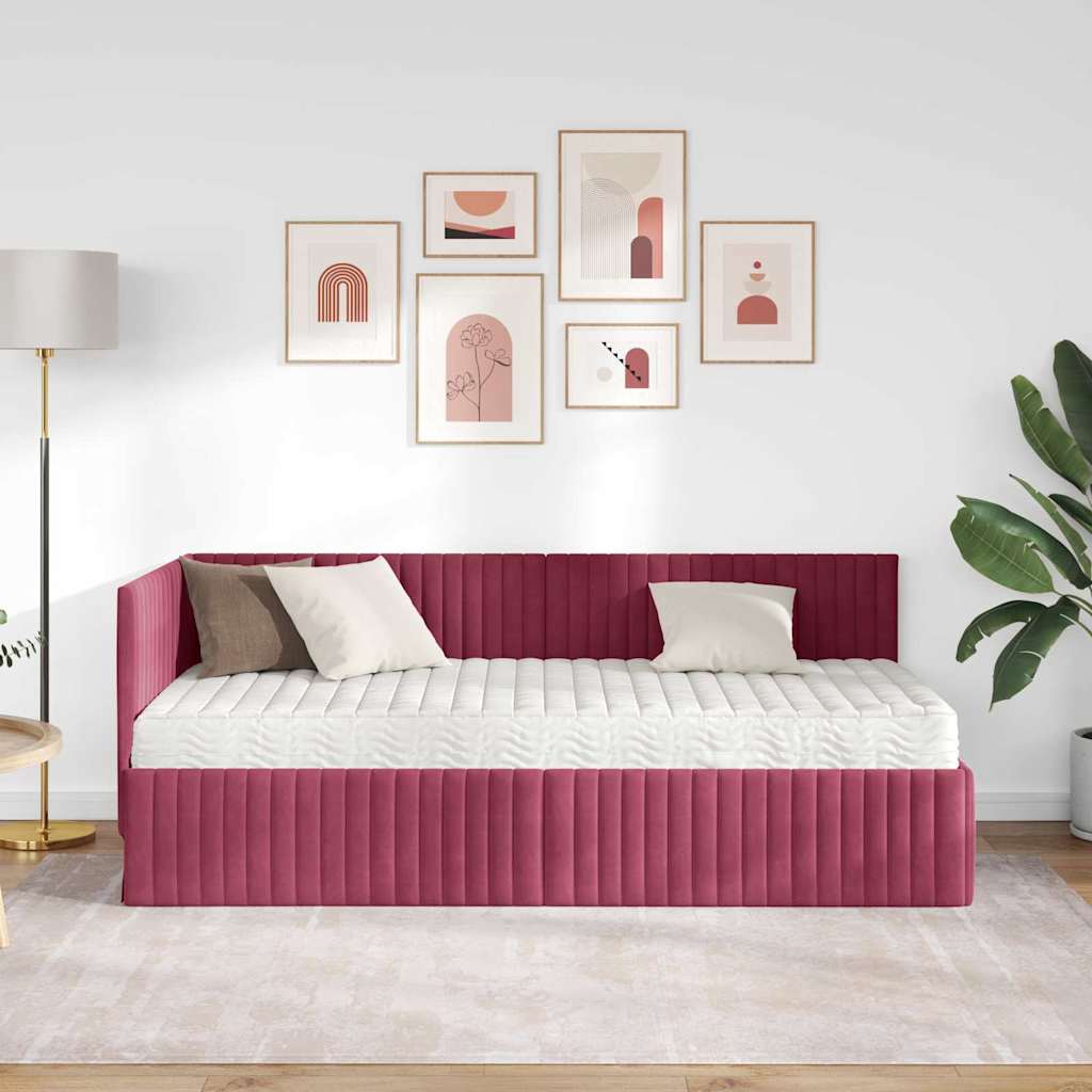 Cadre de lit d'angle avec matelas 2 pcs Vert Velours - XIOS