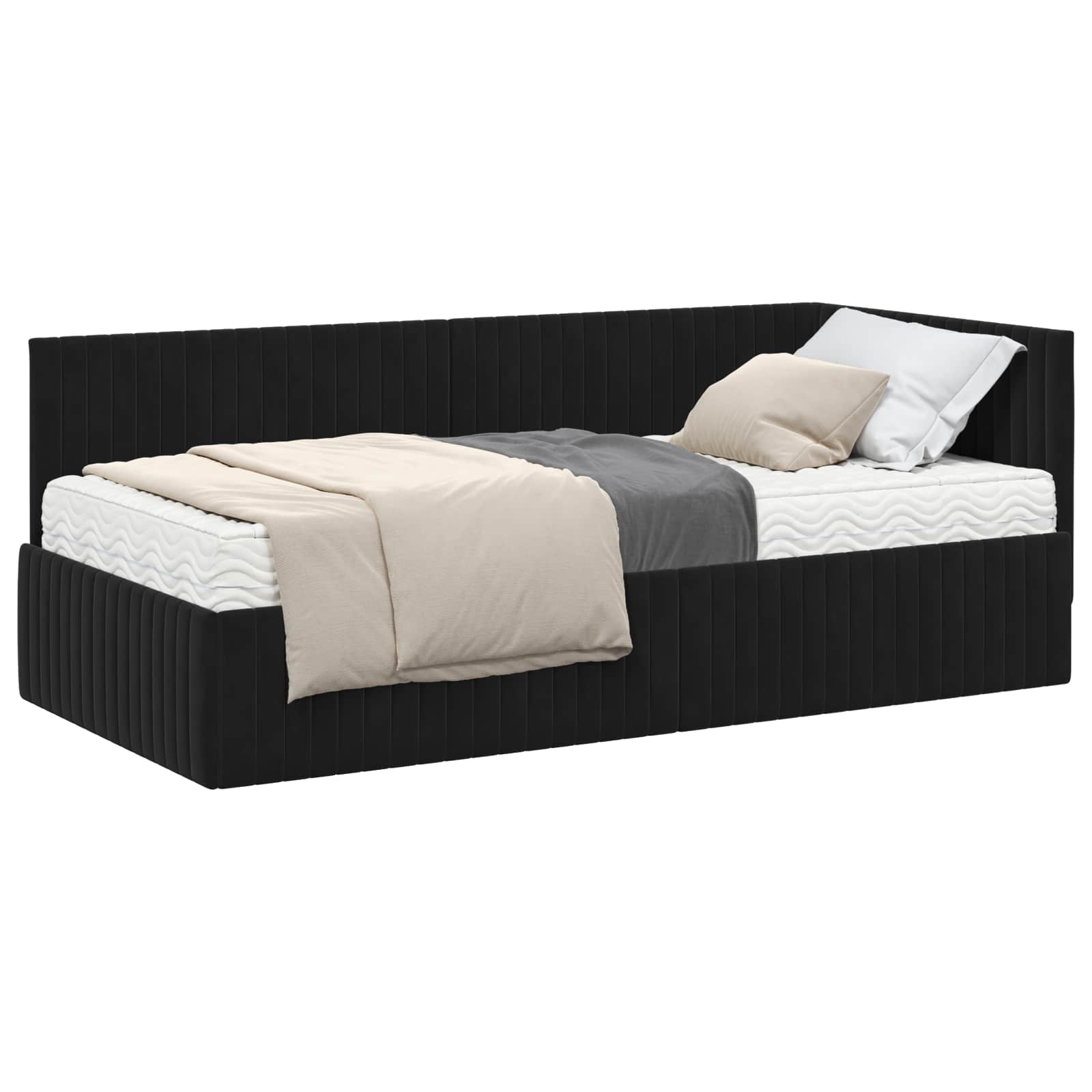 Cadre de lit d'angle avec matelas 2 pcs Noir Velours