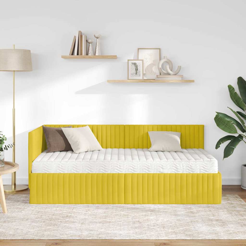 Cadre de lit d'angle avec matelas 2 pcs Jaune Velours - XIOS