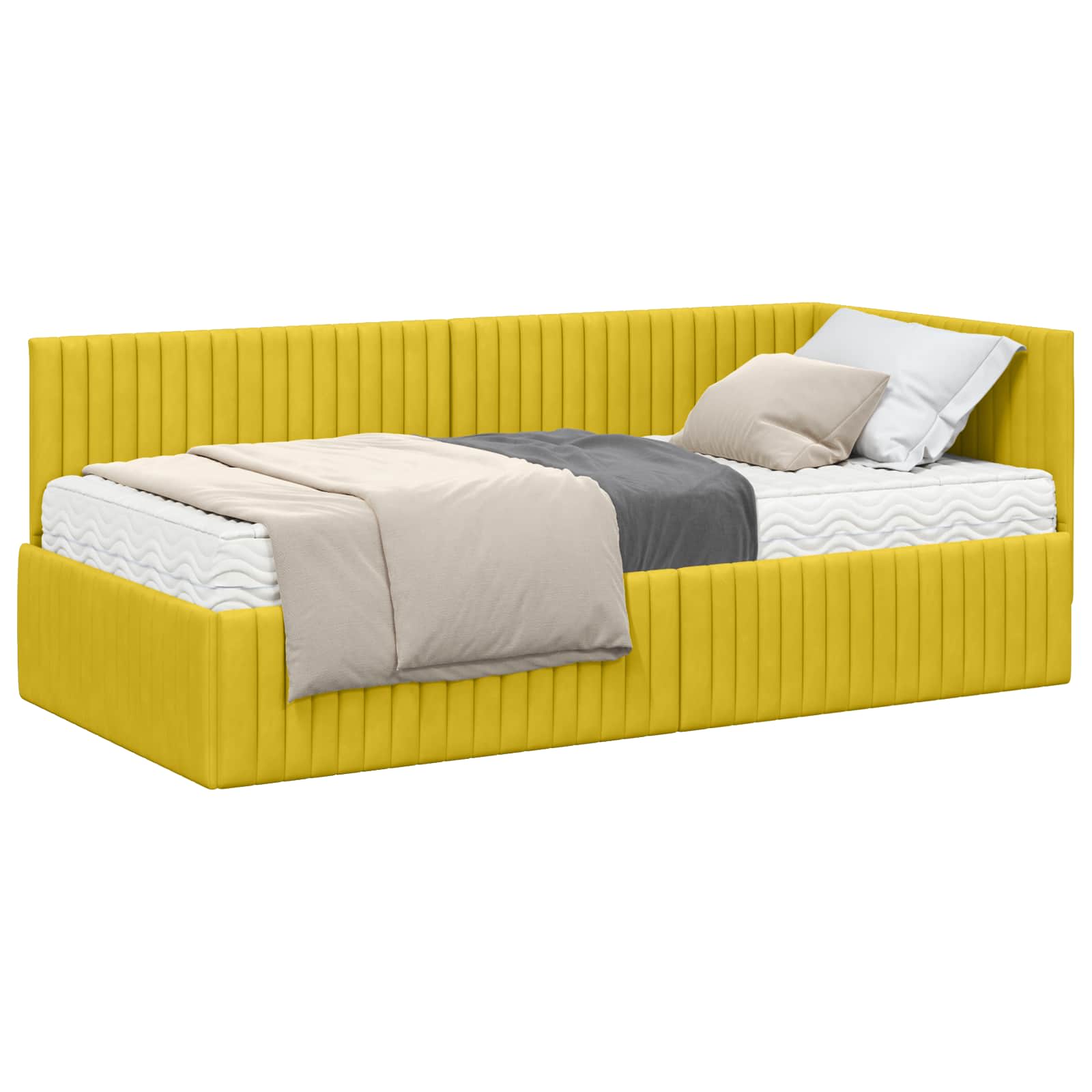 Cadre de lit d'angle avec matelas 2 pcs Jaune Velours - XIOS