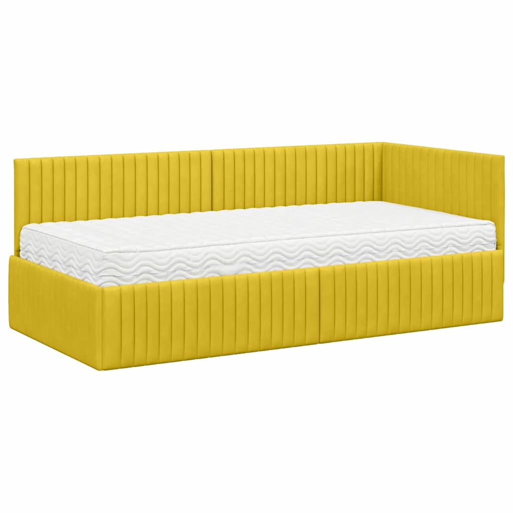 Cadre de lit d'angle avec matelas 2 pcs Jaune Velours - XIOS
