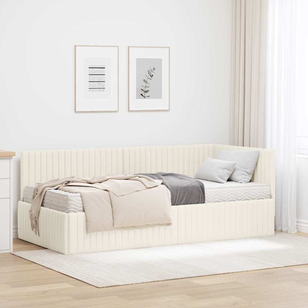 Cadre de lit d'angle avec matelas 2 pcs Crème Velours
