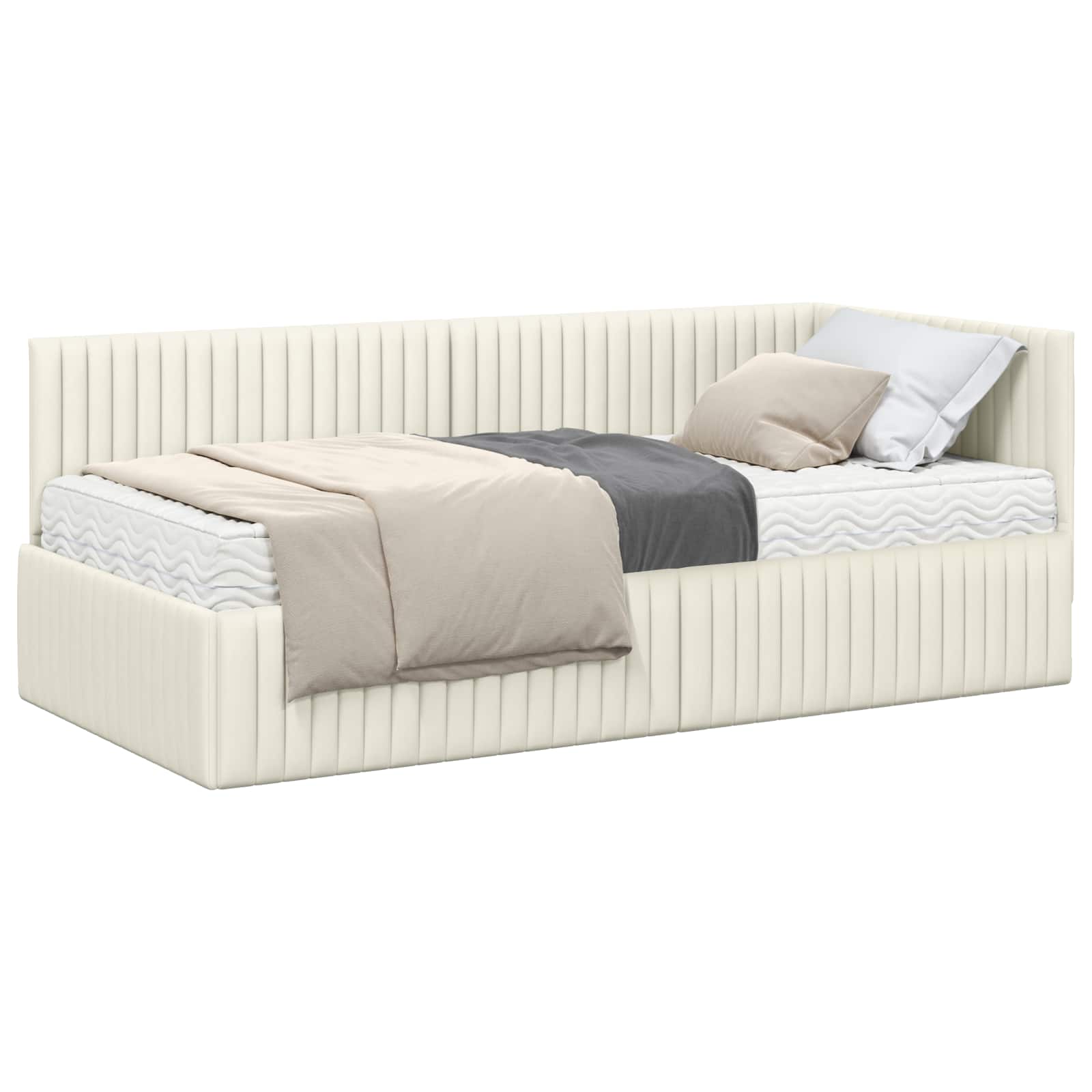 Cadre de lit d'angle avec matelas 2 pcs Crème Velours