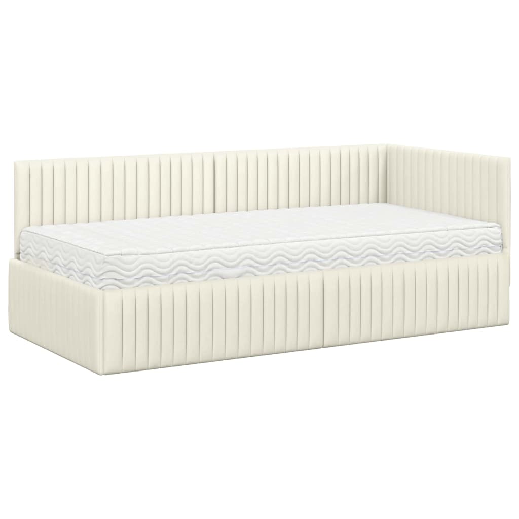 Cadre de lit d'angle avec matelas 2 pcs Crème Velours