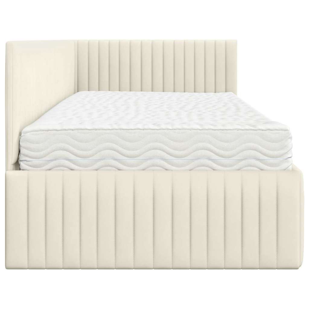 Cadre de lit d'angle avec matelas 2 pcs Crème Velours