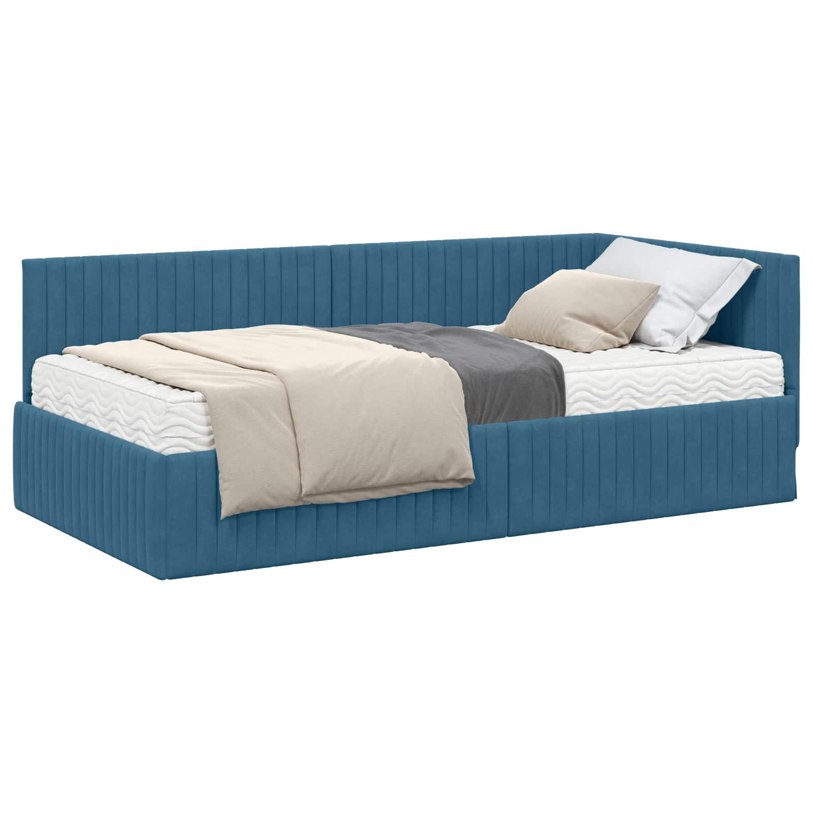 Cadre de lit d'angle avec matelas 2 pcs Bleu Velours