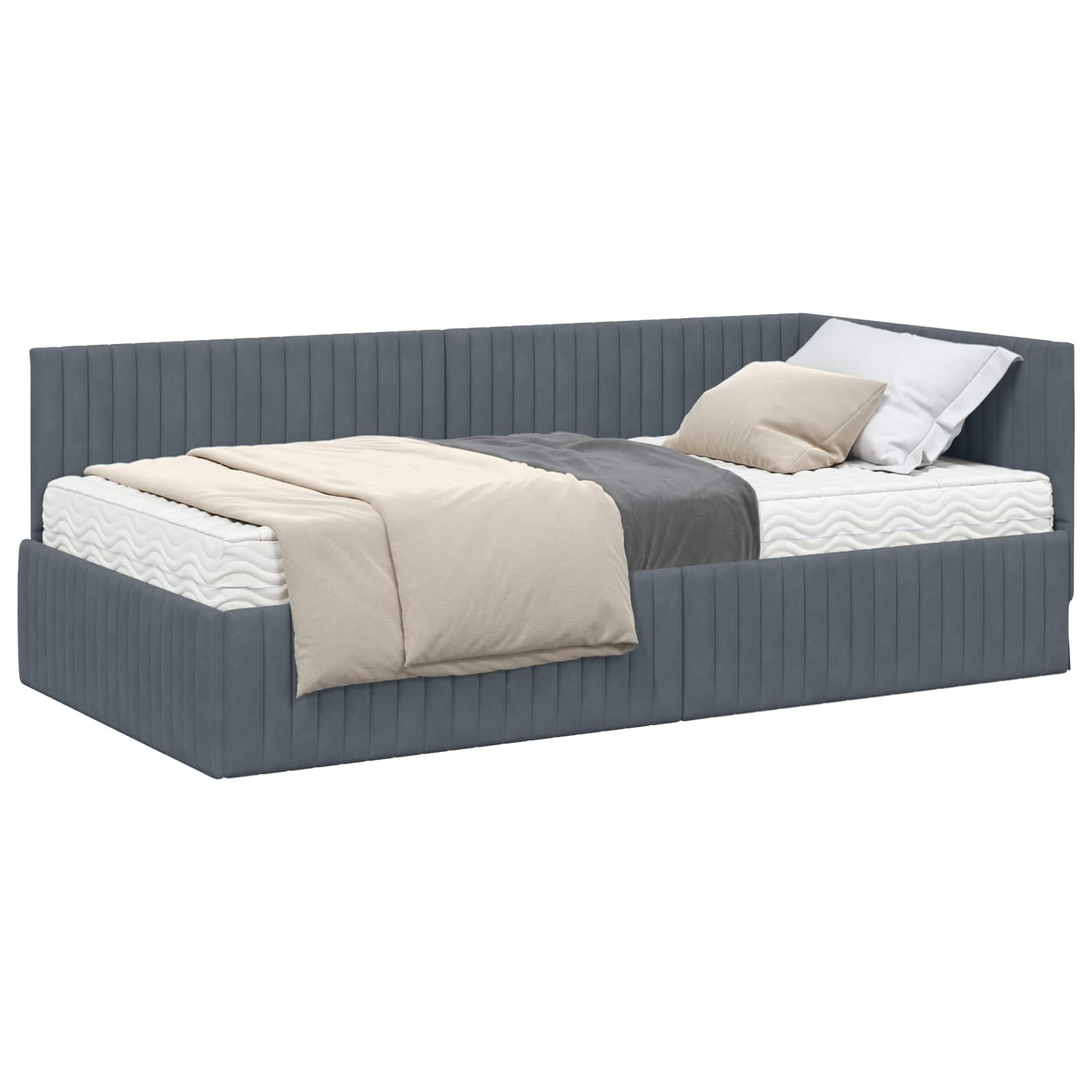 Cadre de lit d'angle avec matelas 2 pcs Gris Velours