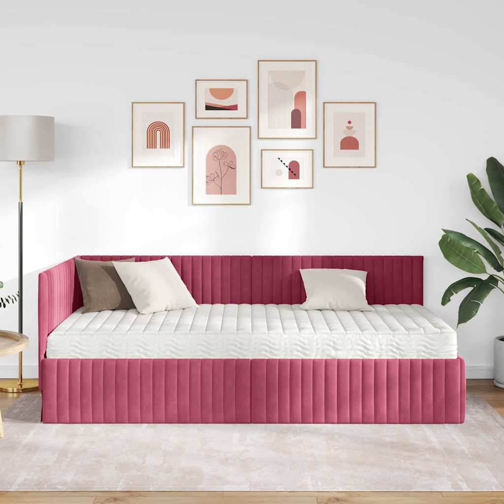 Cadre de lit d'angle avec matelas 2 pcs Vert Velours - XIOS