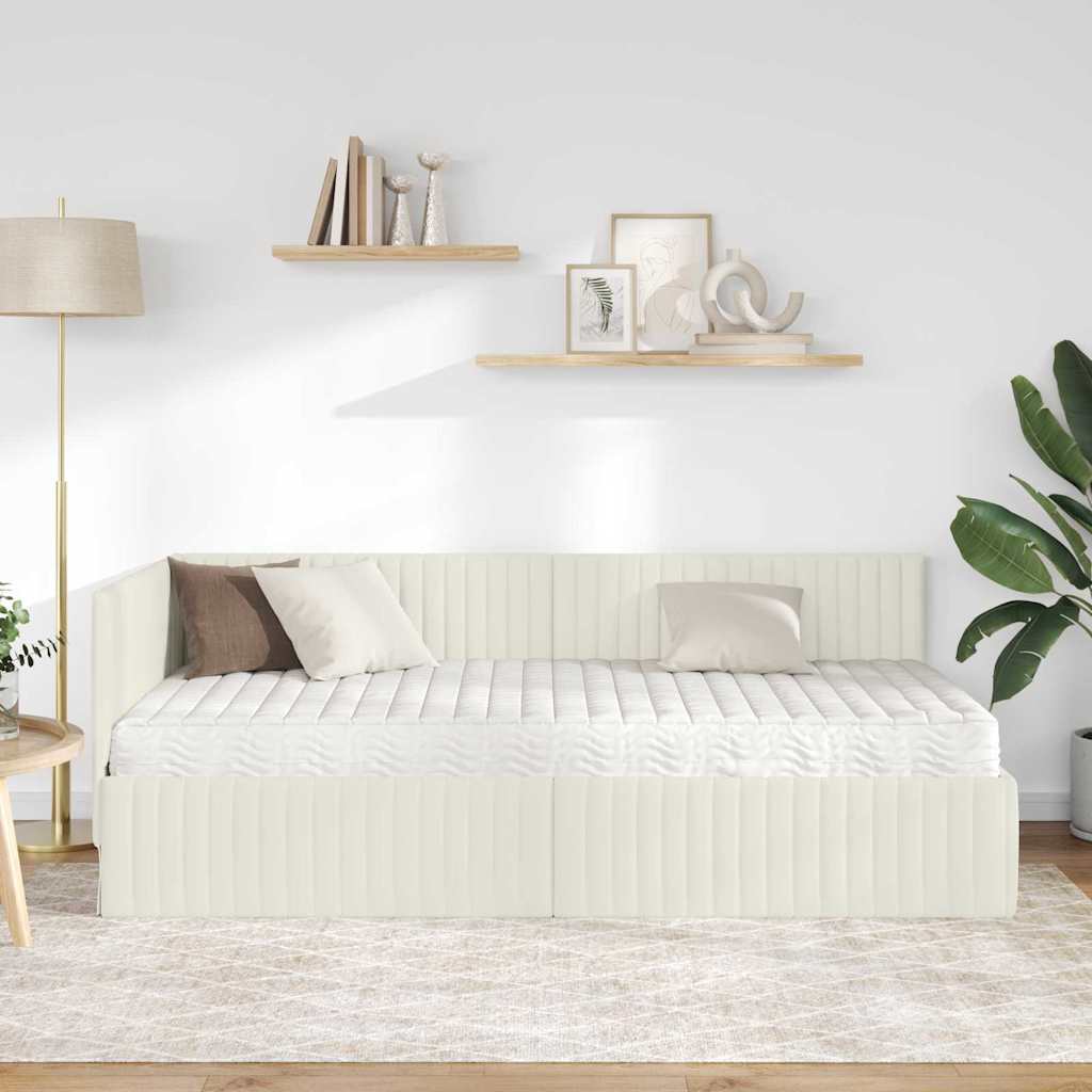 Cadre de lit d'angle avec matelas 2 pcs Crème Velours