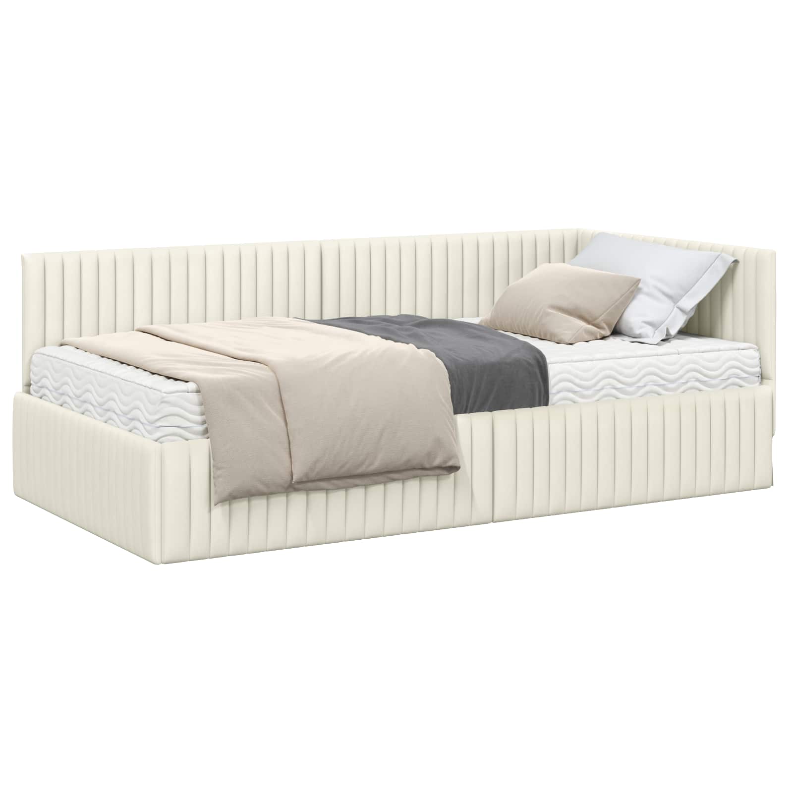 Cadre de lit d'angle avec matelas 2 pcs Crème Velours