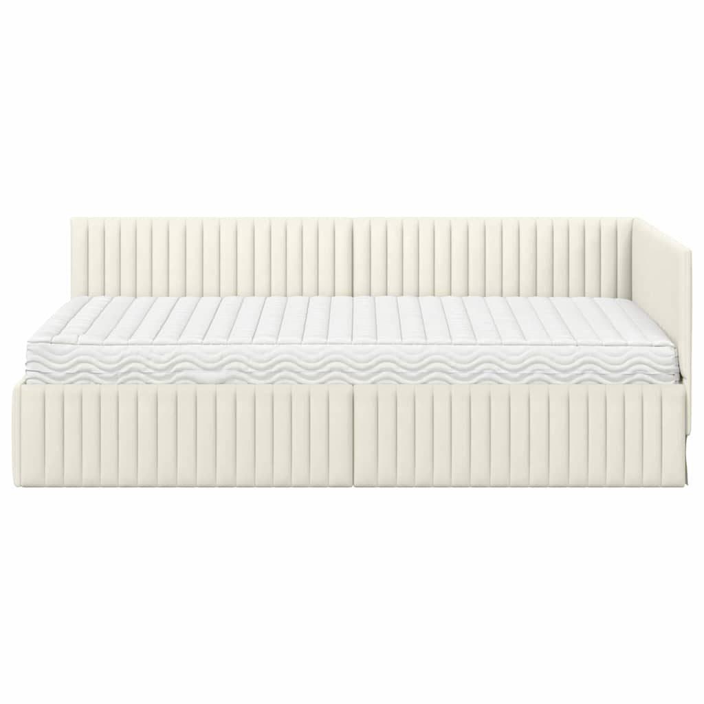 Cadre de lit d'angle avec matelas 2 pcs Crème Velours