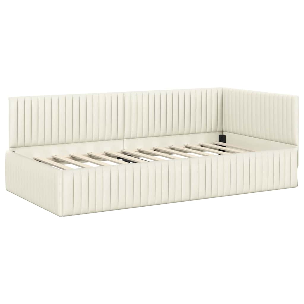 Cadre de lit d'angle avec matelas 2 pcs Crème Velours