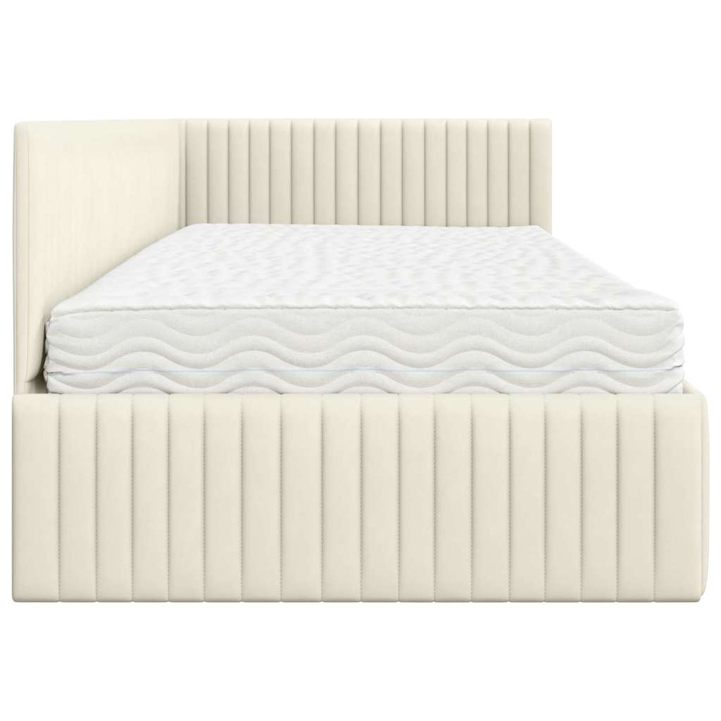 Cadre de lit d'angle avec matelas 2 pcs Crème Velours