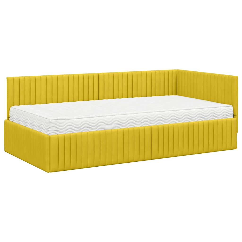 Cadre de lit d'angle avec matelas 2 pc Jaune Velours