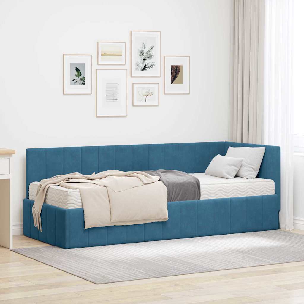 Cadre de lit d'angle avec matelas 2 pcs Bleu Velours - XIOS