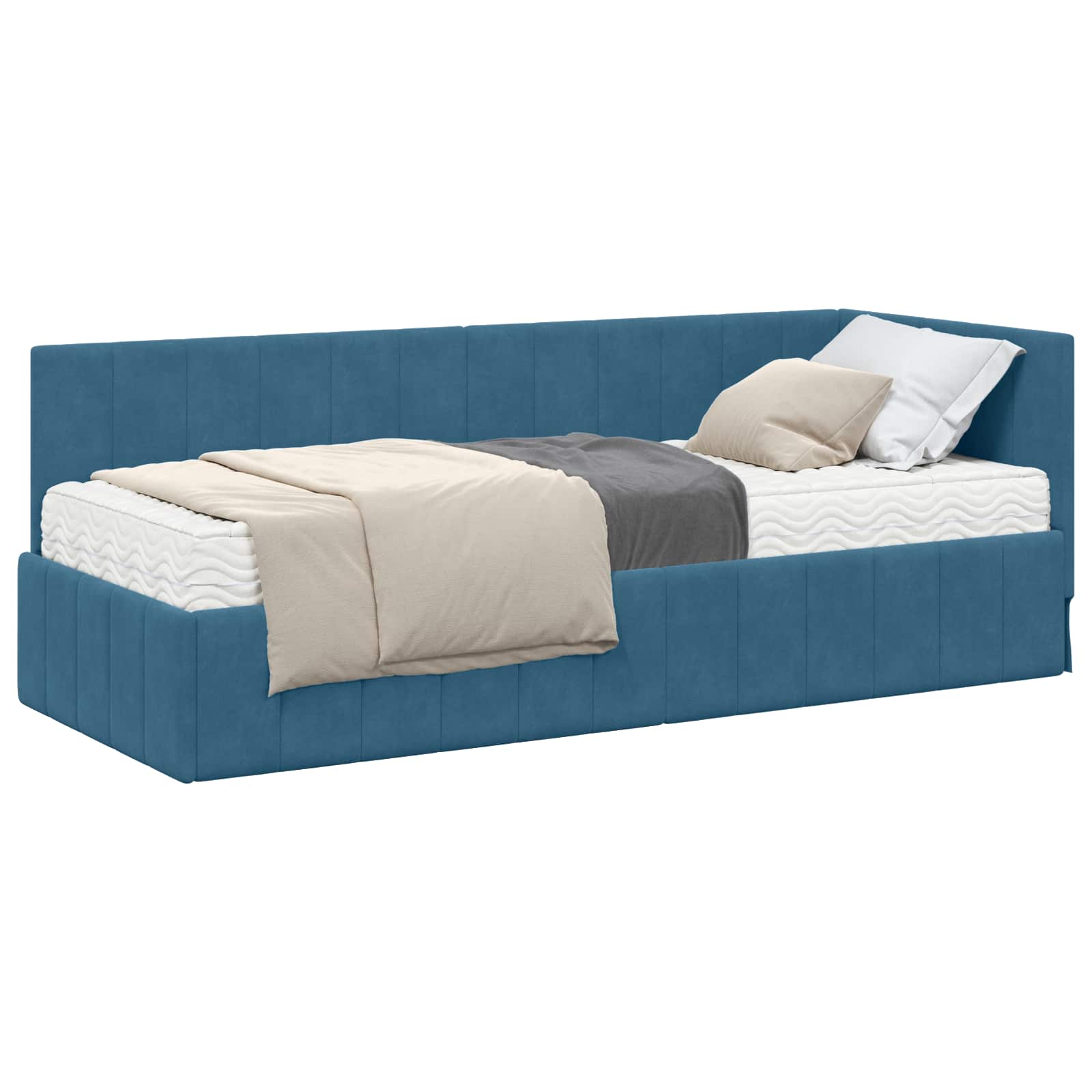 Cadre de lit d'angle avec matelas 2 pcs Bleu Velours - XIOS