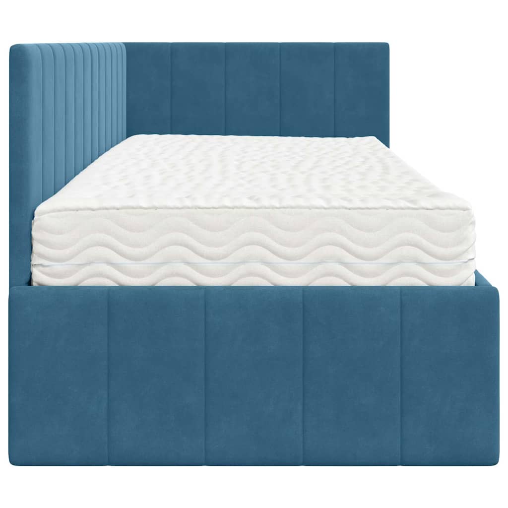 Cadre de lit d'angle avec matelas 2 pcs Bleu Velours - XIOS
