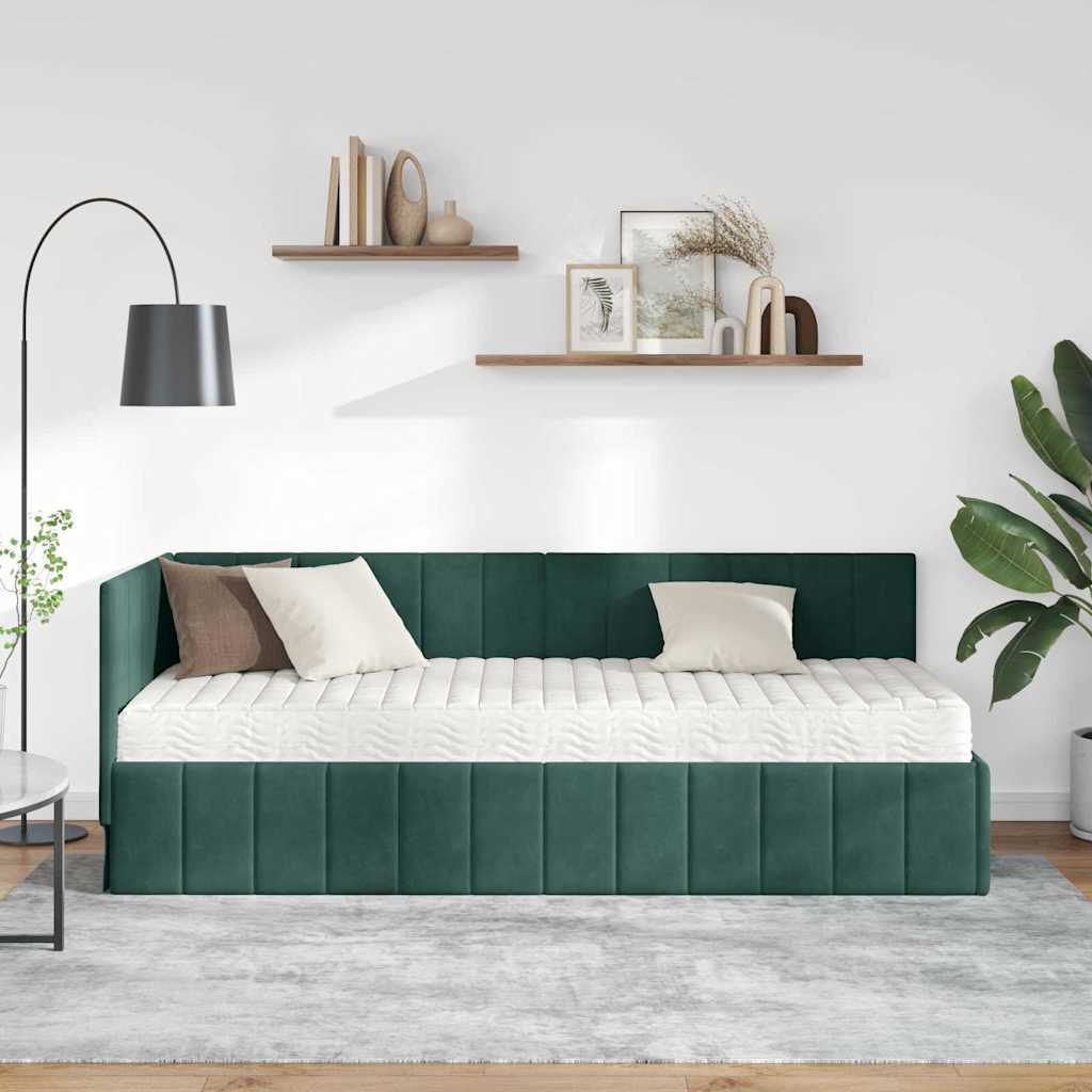 Cadre de lit d'angle avec matelas 2 pc Vert Velours