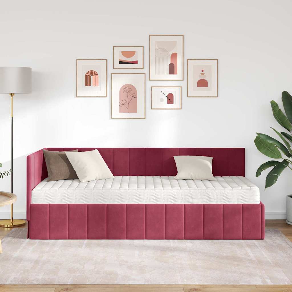 Cadre de lit d'angle avec matelas 2 pcs Vert Velours - XIOS
