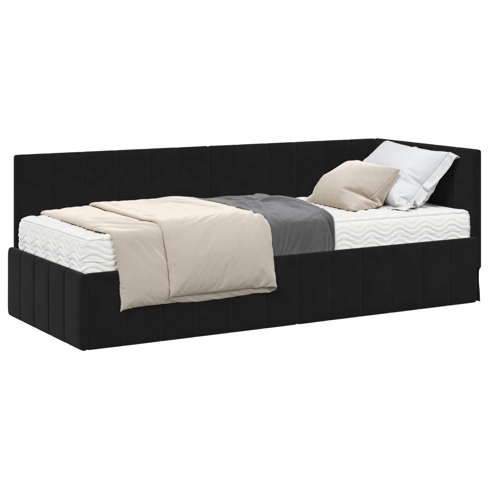 Cadre de lit d'angle avec matelas 2 pcs Noir Velours - XIOS