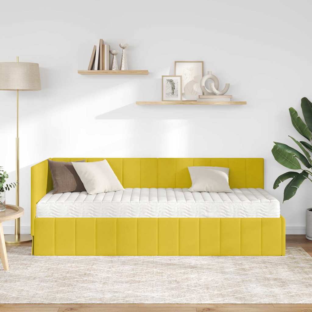 Cadre de lit d'angle avec matelas 2 pcs Jaune Velours - XIOS