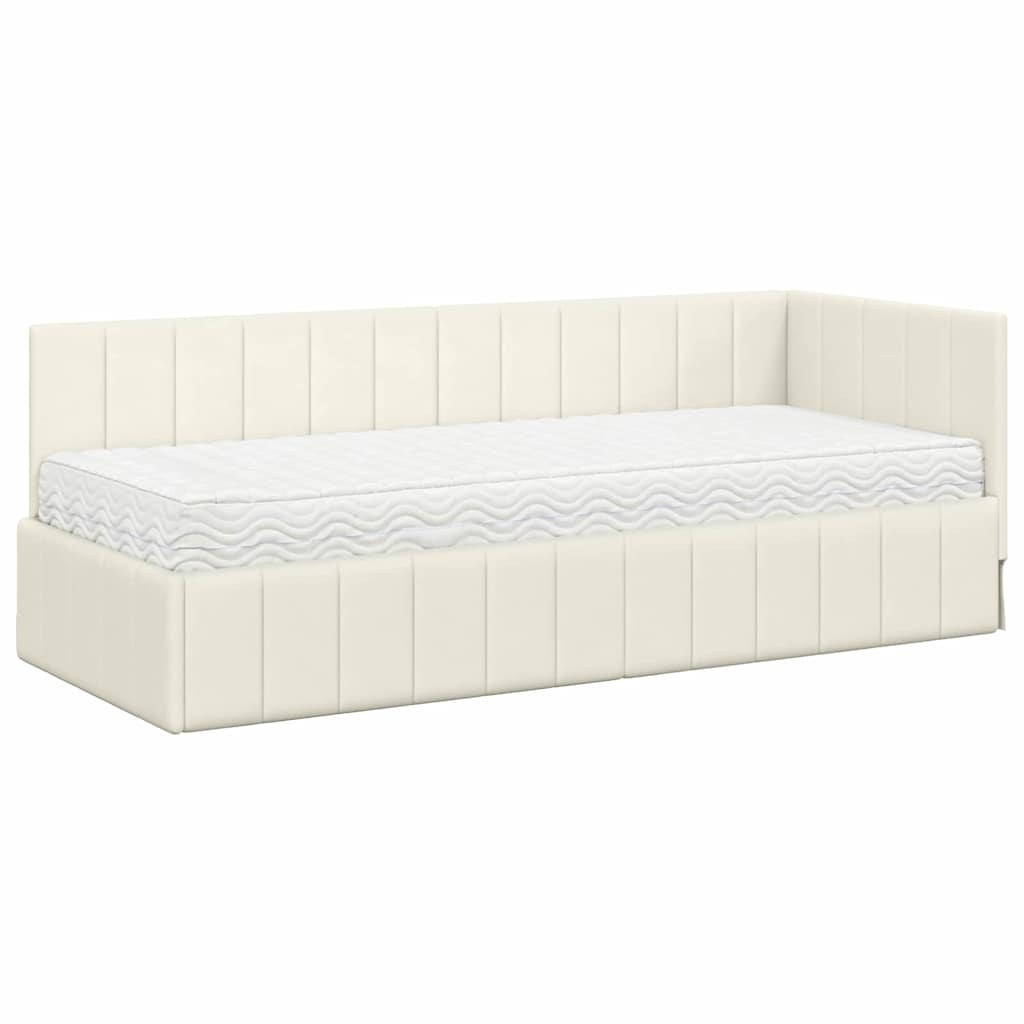 Cadre de lit d'angle avec matelas Crème 80 x 200 cm Velours - XIOS