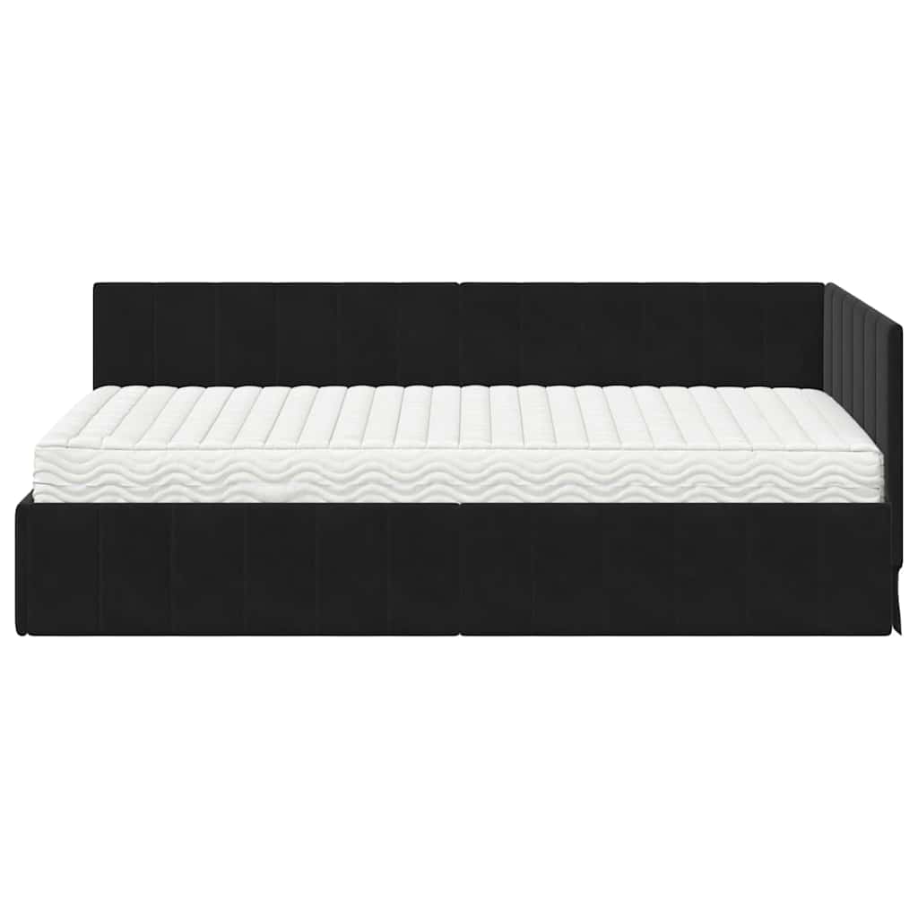 Cadre de lit d'angle avec matelas 2 pcs Noir Velours