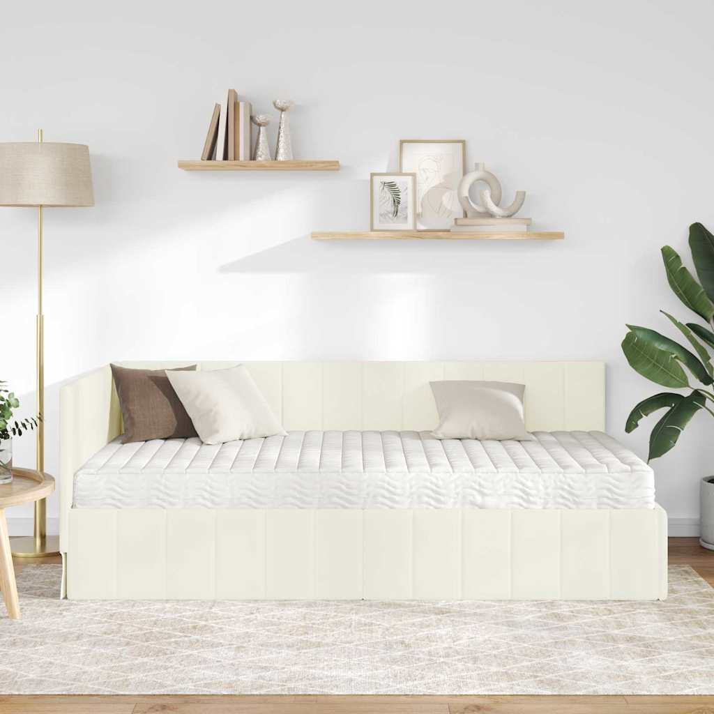 Cadre de lit d'angle avec matelas 2 pcs Crème Velours