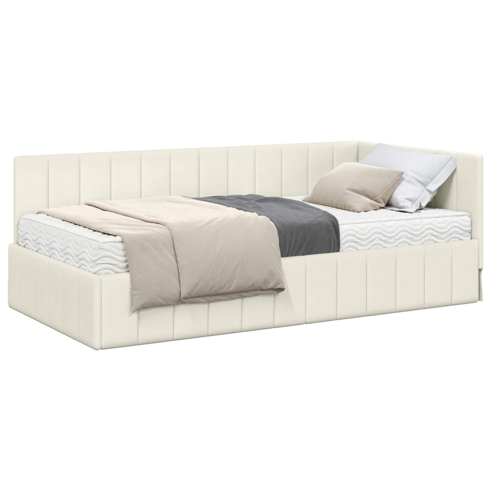 Cadre de lit d'angle avec matelas 2 pcs Crème Velours