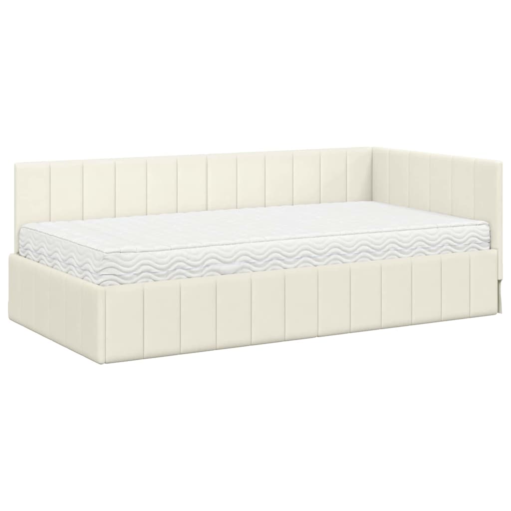 Cadre de lit d'angle avec matelas 2 pcs Crème Velours