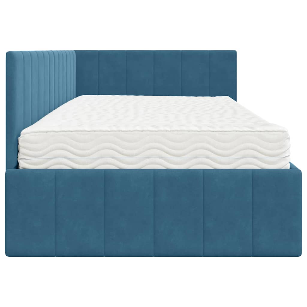 Cadre de lit d'angle avec matelas 2 pcs Bleu Velours - XIOS