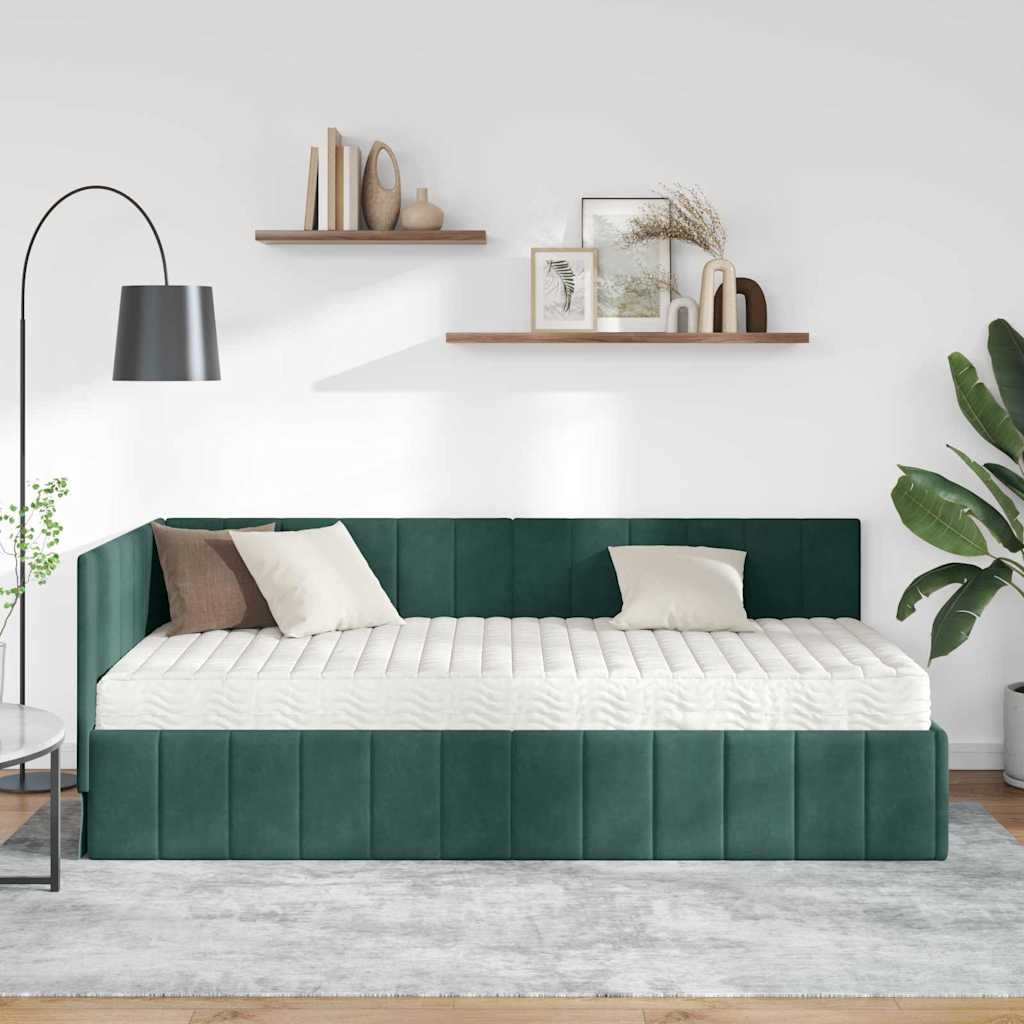 Cadre de lit d'angle avec matelas 2 pcs Vert Velours
