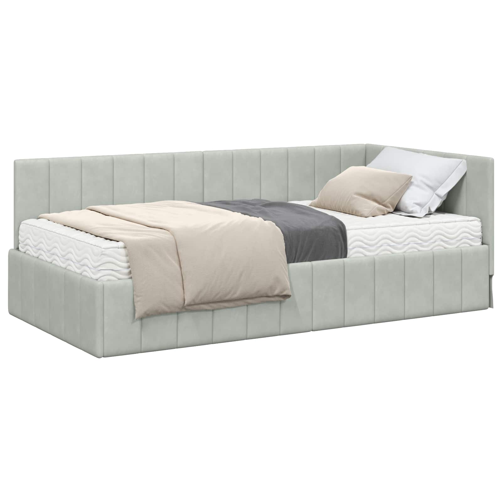 Cadre de lit d'angle avec matelas 2 pcs Gris clair Velours - XIOS