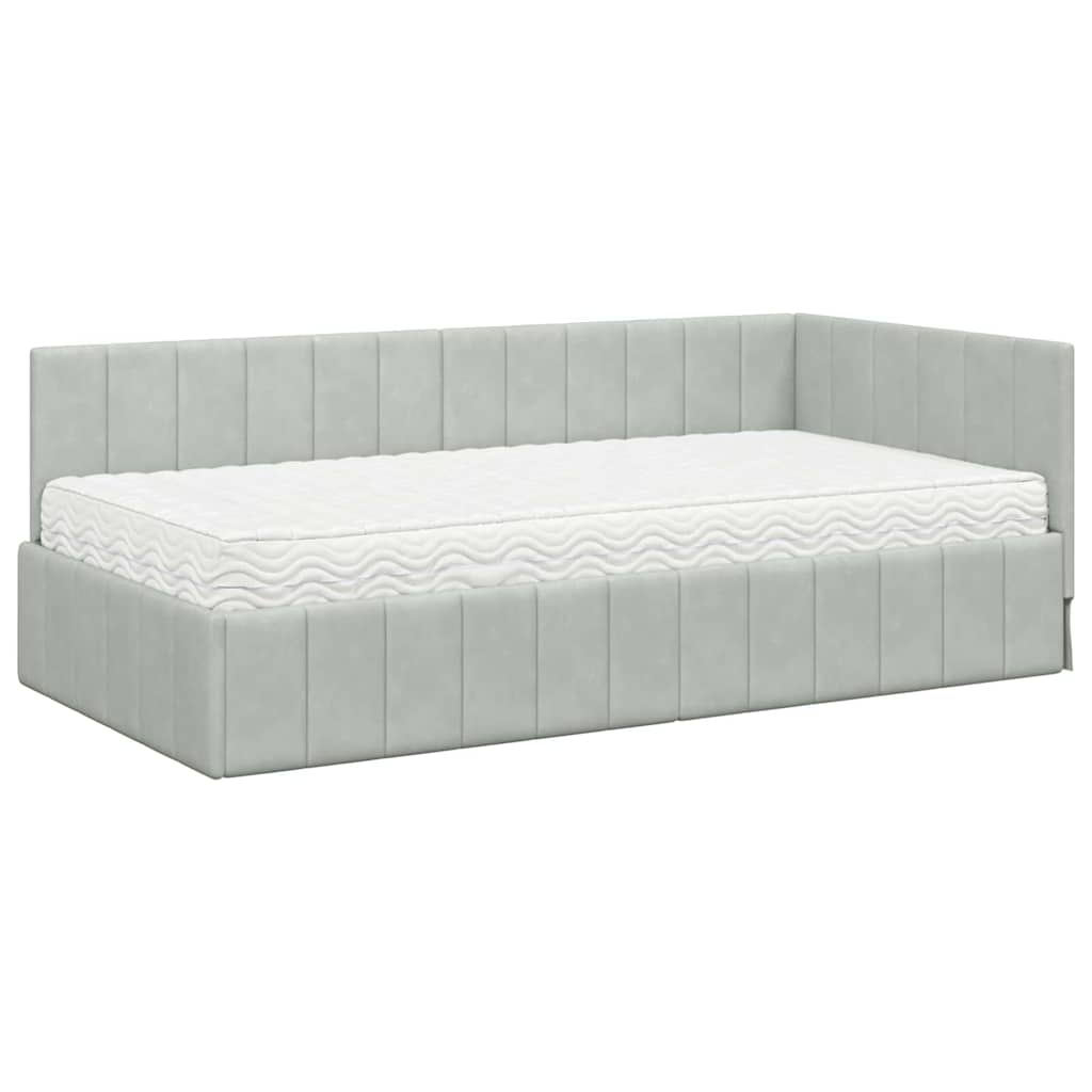 Cadre de lit d'angle avec matelas 2 pcs Gris clair Velours - XIOS
