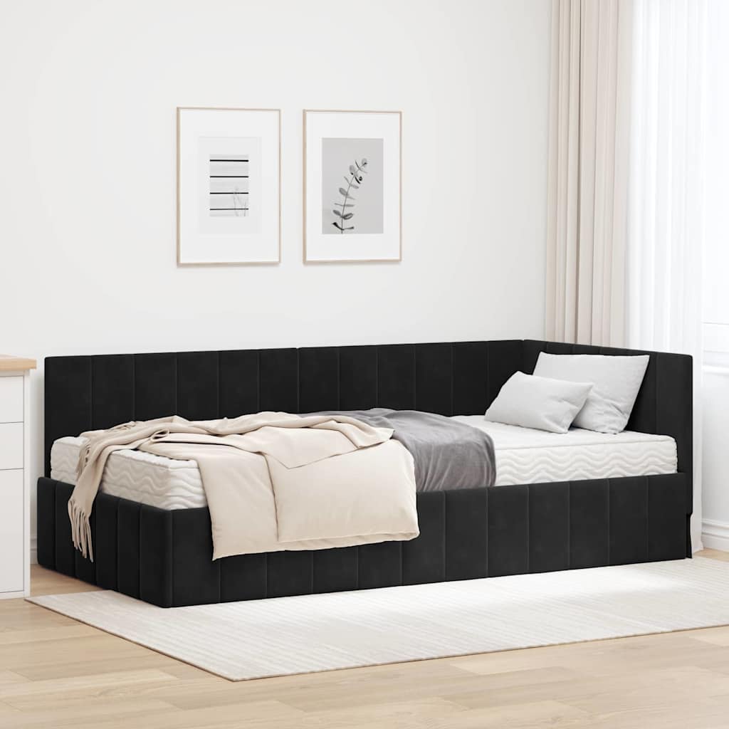 Cadre de lit d'angle avec matelas 2 pcs Noir Velours - XIOS
