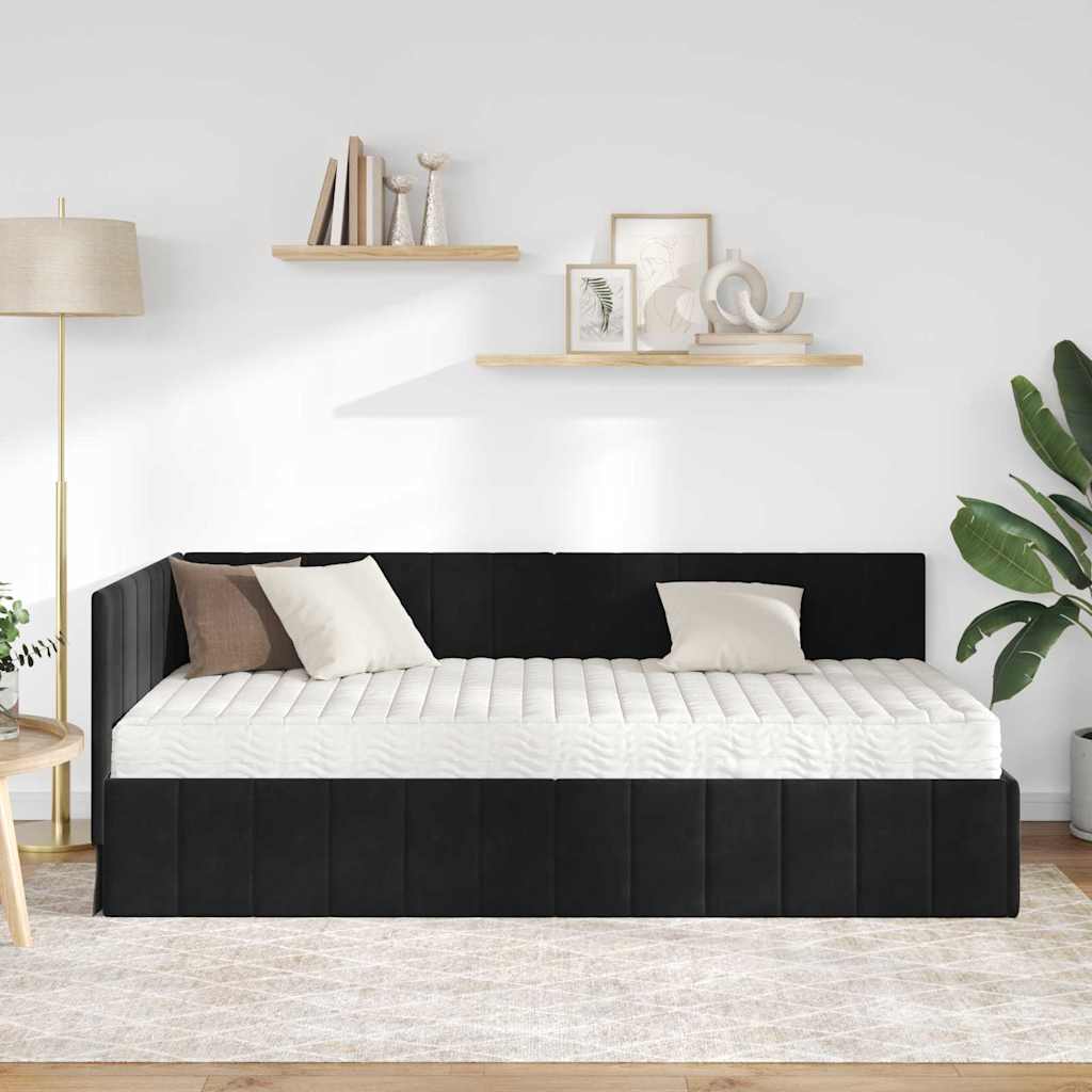 Cadre de lit d'angle avec matelas 2 pcs Noir Velours - XIOS
