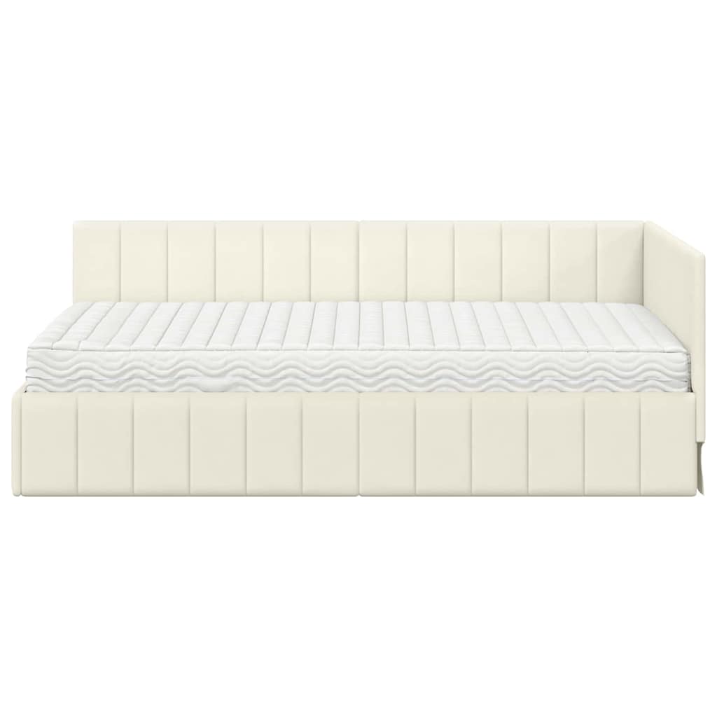 Cadre de lit d'angle avec matelas Crème 100 x 200 cm Velours - XIOS