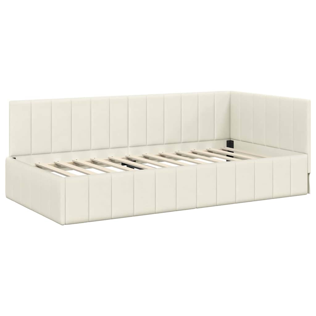 Cadre de lit d'angle avec matelas Crème 100 x 200 cm Velours - XIOS