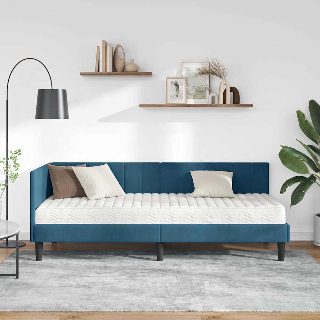 Cadre de lit d'angle avec matelas 2 pcs Bleu Velours - XIOS