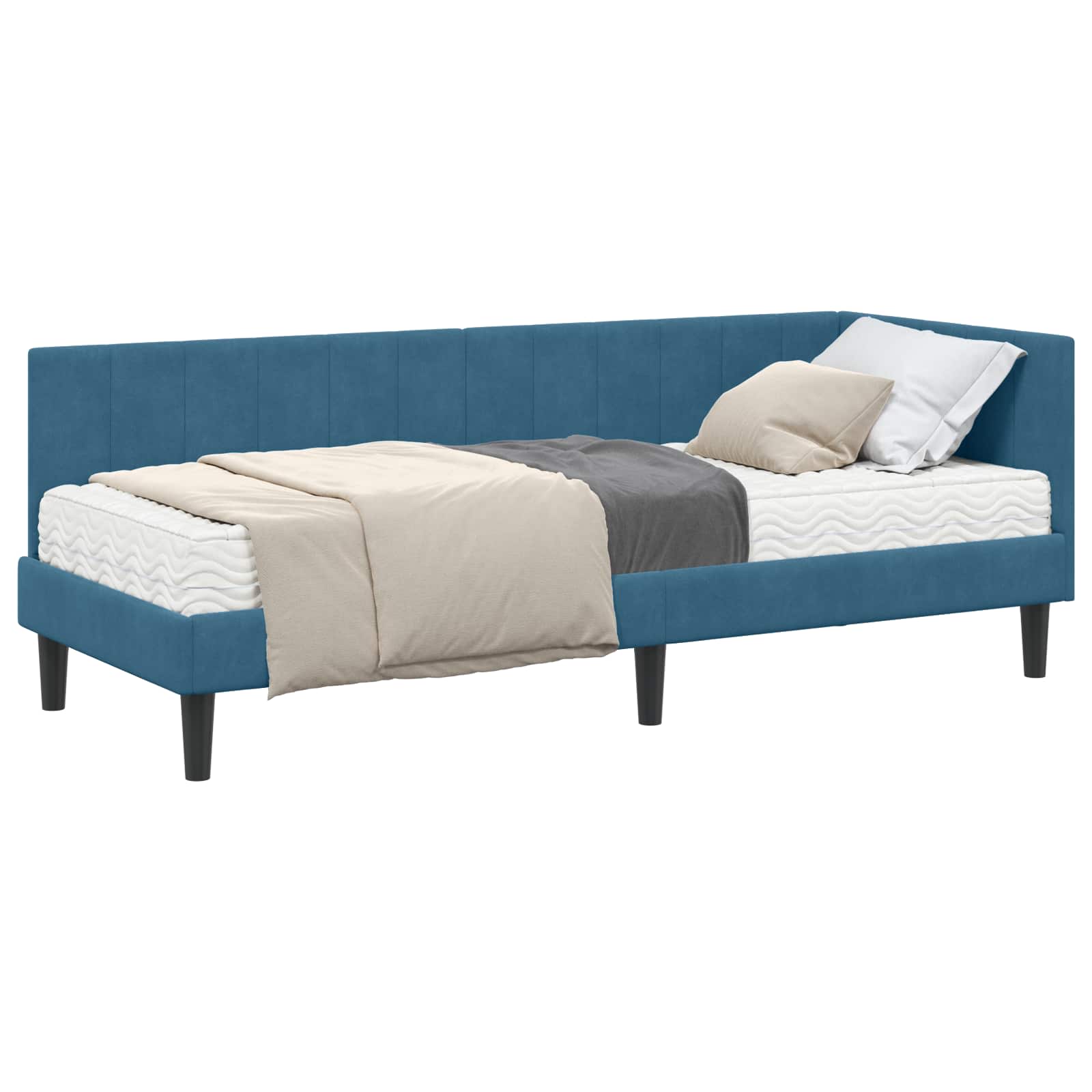 Cadre de lit d'angle avec matelas 2 pcs Bleu Velours - XIOS